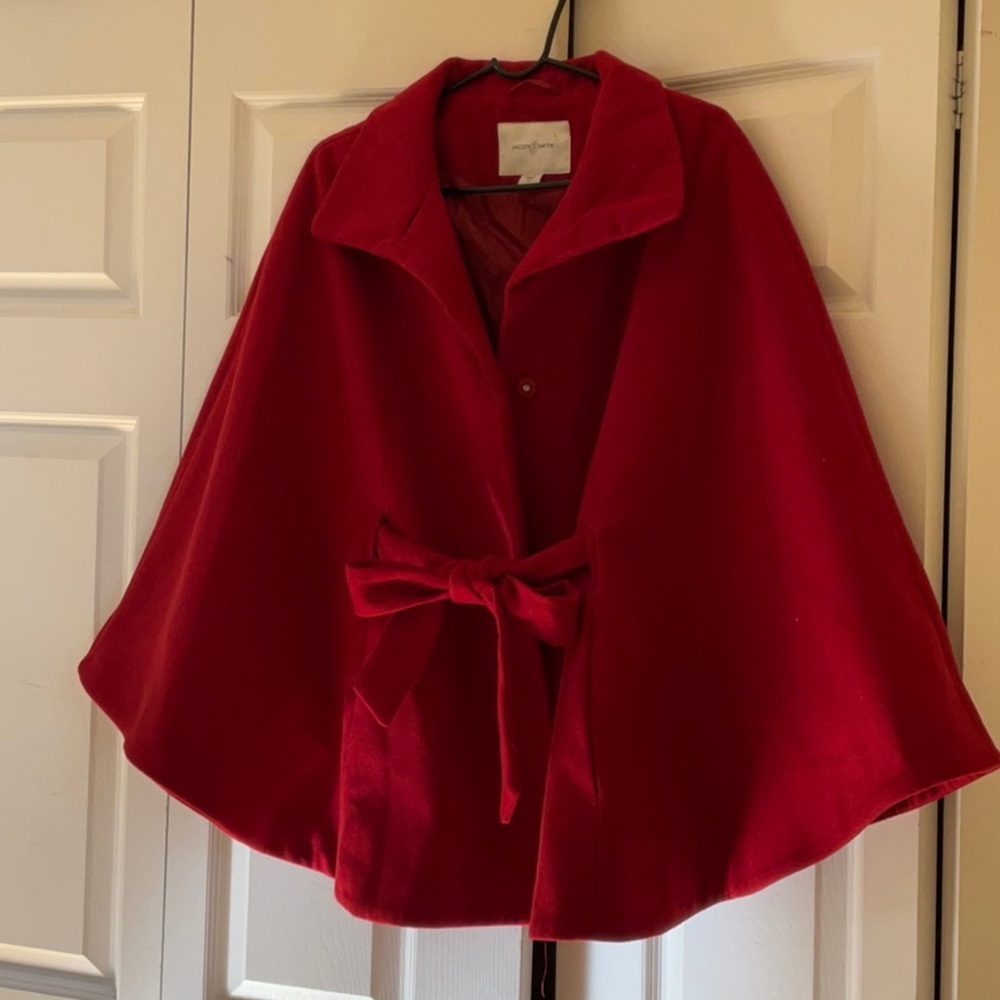 Jaclyn Smith Red Cape Coat with Bow Tie